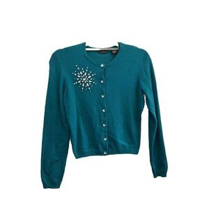 moda international embellished Cashmere Blend Sweater  Women Small Teal Green